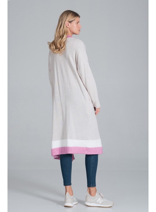 Sweter M845 Beż-Fuksja-Biały